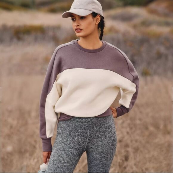 Beyond Yoga Anthropologie Woodland Colorblock Line It Up Sweatshirt XL NWT $118 - Picture 1 of 9